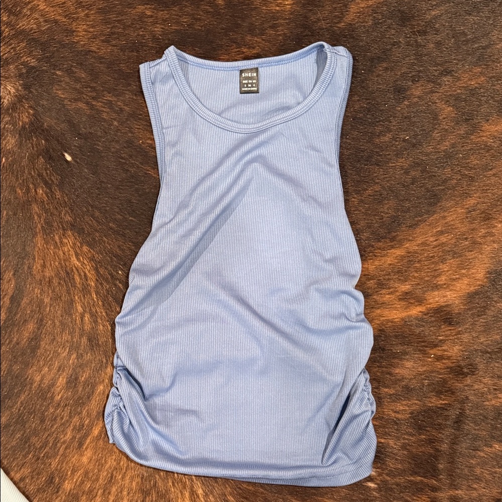 Blue Sleeveless Women's Ruched Tank Top